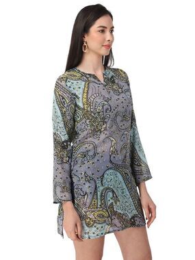 Aditi Wasan Raj 100% Cotton Semi Sheer Paisley Lightweight Tunic Cover Up Blouse